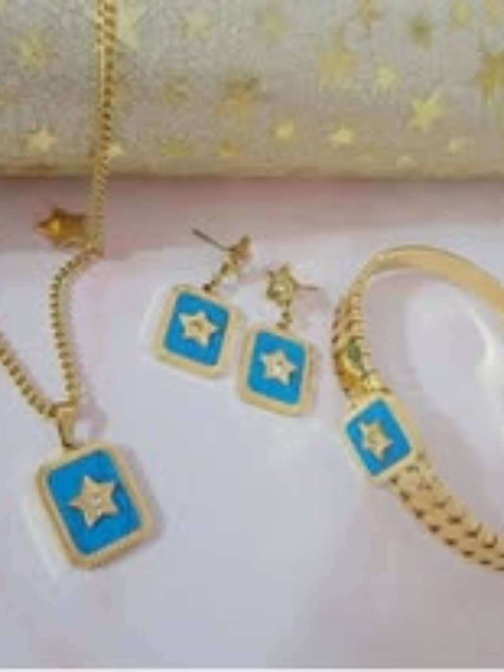 18K Gold Plated 316-L Stainless Steel  Turquoise Stars 4 pcs Jewelry Set